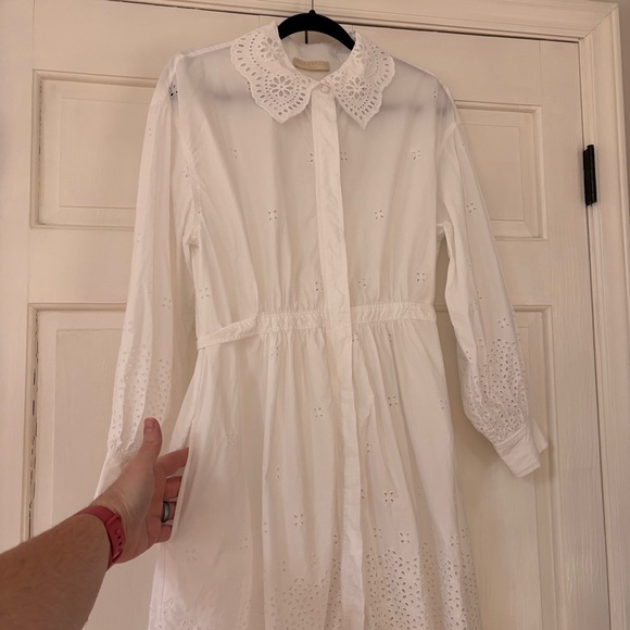 ULLA JOHNSON Gemma Shirt Dress Cowrie White Eyelet Statement Colla Size 6 Medium - Picture 12 of 16